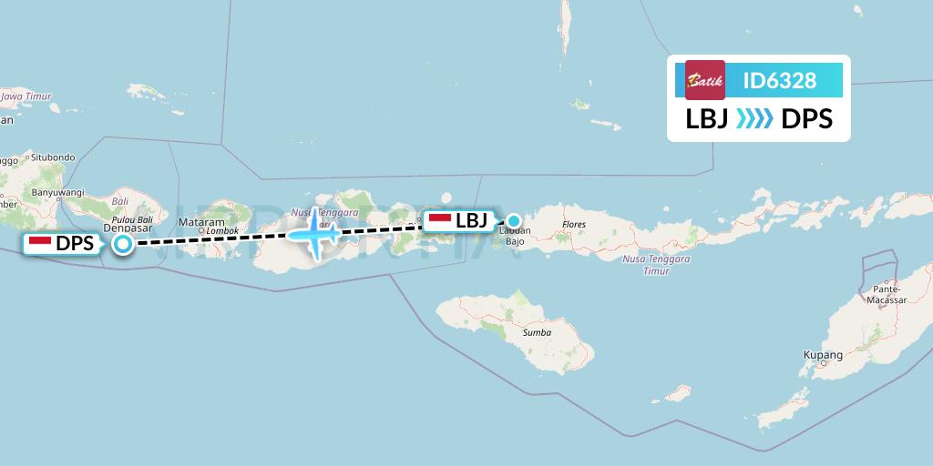 ID6328 Batik Air Flight Map: Labuan Bajo to Denpasar