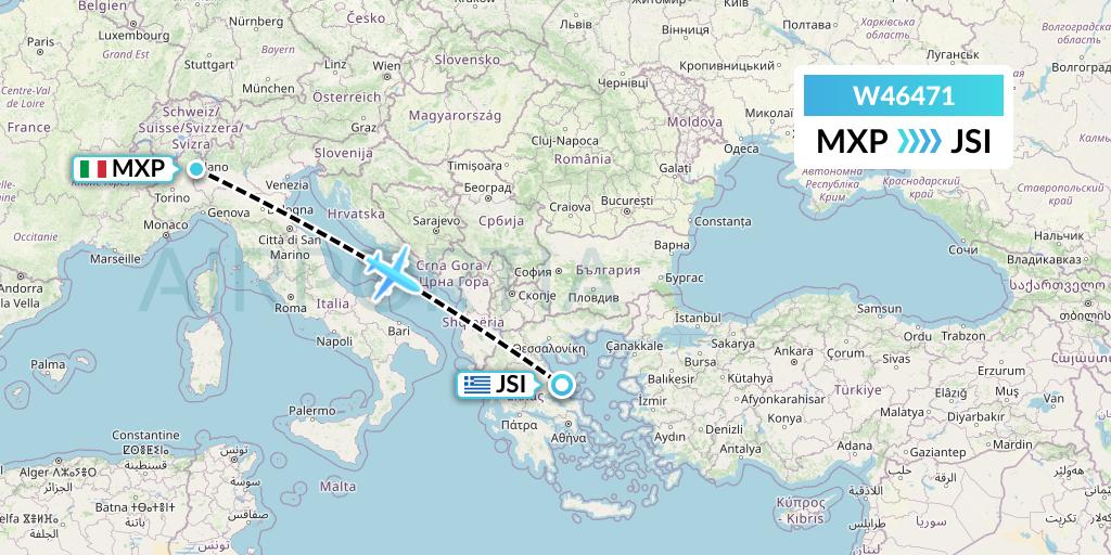 W46471 Wizz Air Malta Flight Map: Milan to Skiathos