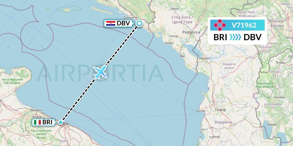 V71962 Volotea Flight Map: Bari to Dubrovnik