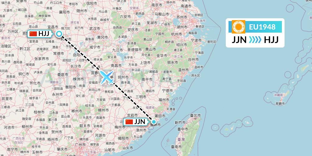 EU1948 Chengdu Airlines Flight Map: Jinjiang to Huaihua