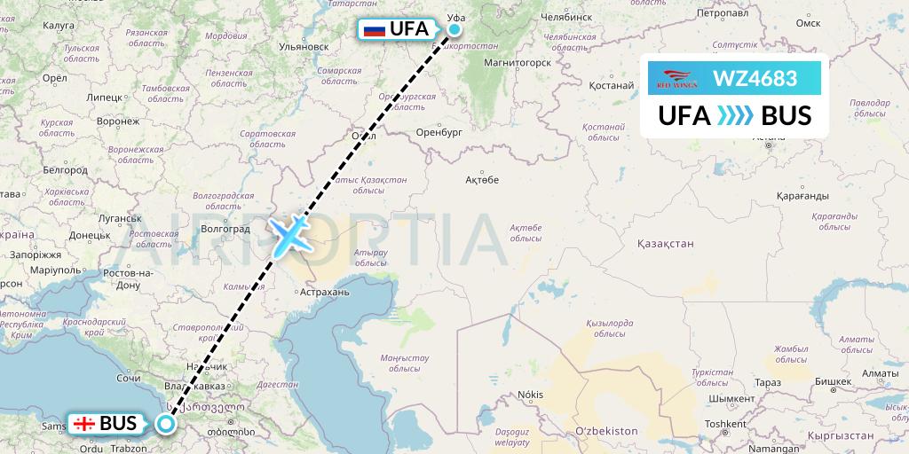 WZ4683 Red Wings Flight Map: Ufa to Batumi
