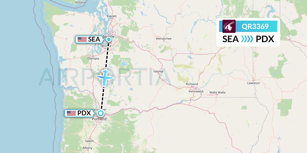 QR3369 Qatar Airways Flight Map: Seattle to Portland