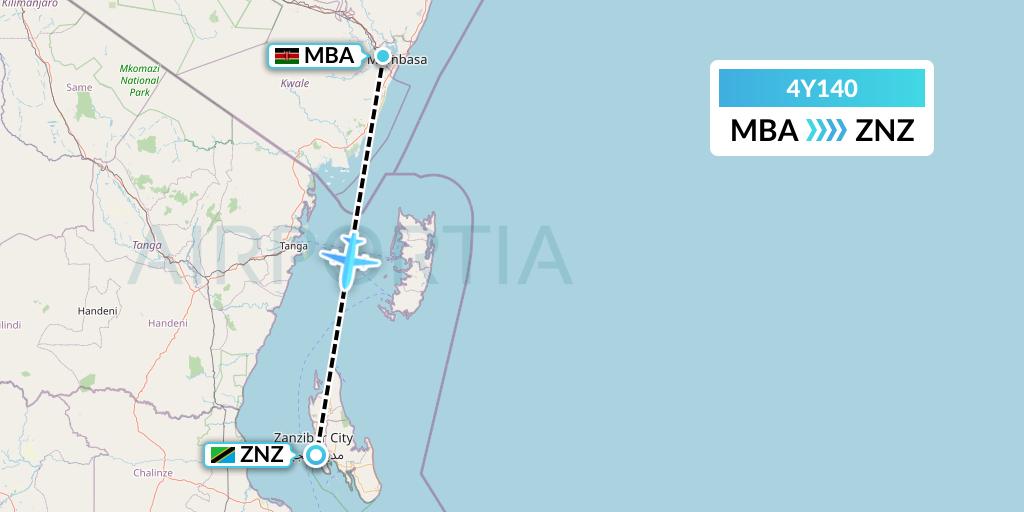 4Y140 Eurowings Discover Flight Map: Mombasa to Zanzibar