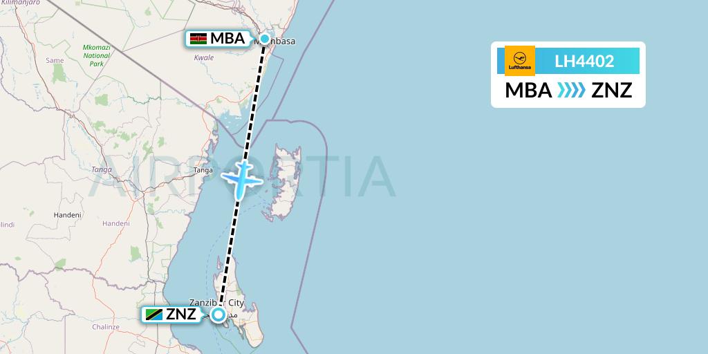 LH4402 Lufthansa Flight Map: Mombasa to Zanzibar