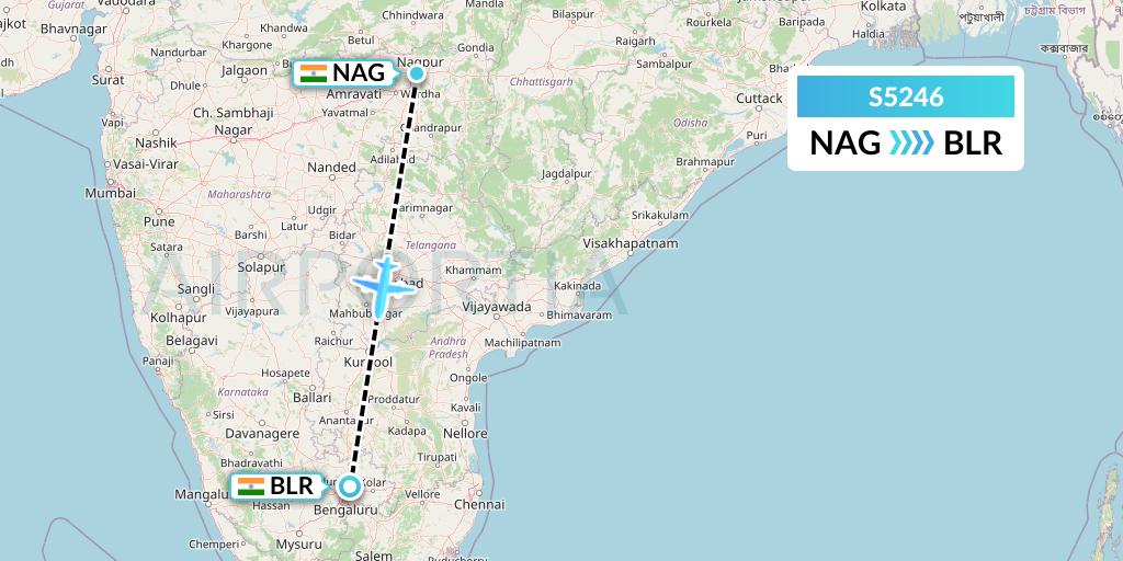 S5246 Star Air Flight Map: Nagpur to Bangalore