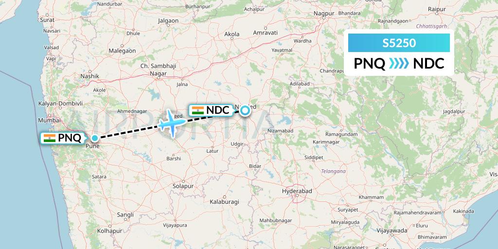 S5250 Star Air Flight Map: Pune to Nanded