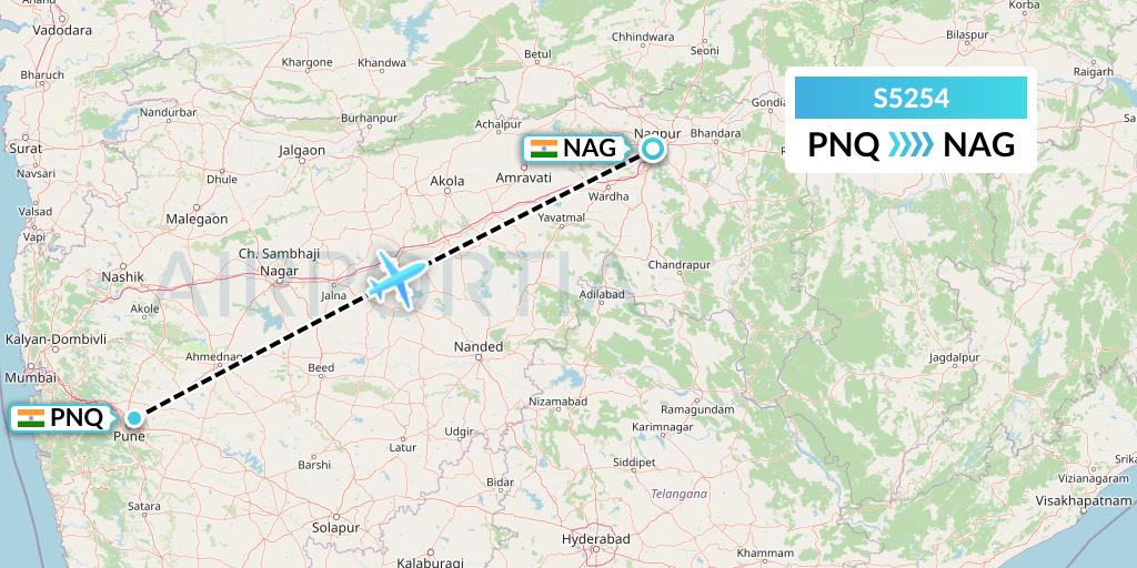 S5254 Star Air Flight Map: Pune to Nagpur
