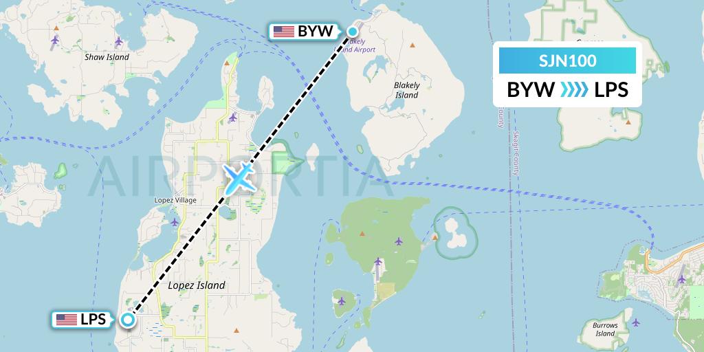 SJN100 San Juan Airlines Flight Map: Blakely Island to Lopez