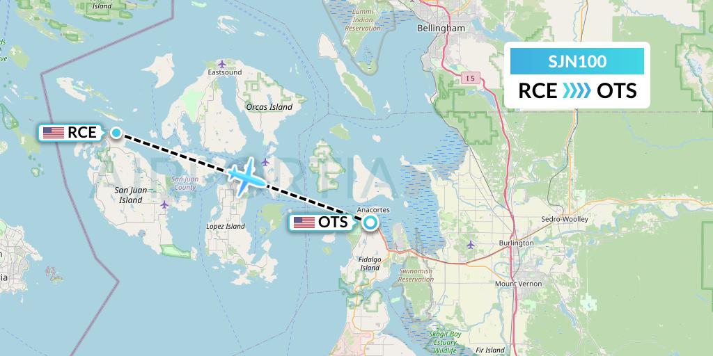 SJN100 San Juan Airlines Flight Map: Roche Harbor to Anacortes