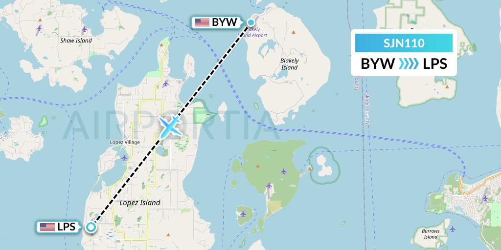 SJN110 San Juan Airlines Flight Map: Blakely Island to Lopez