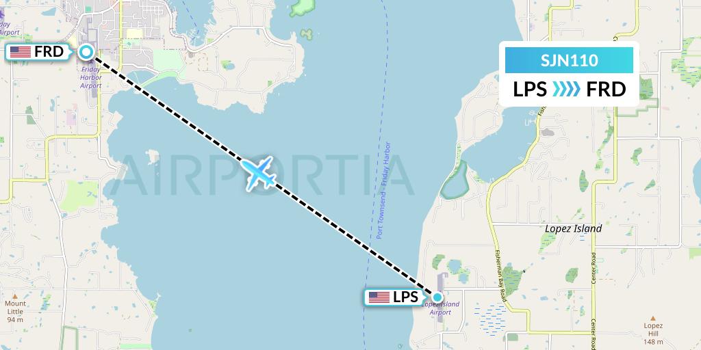 SJN110 San Juan Airlines Flight Map: Lopez to Friday Harbor