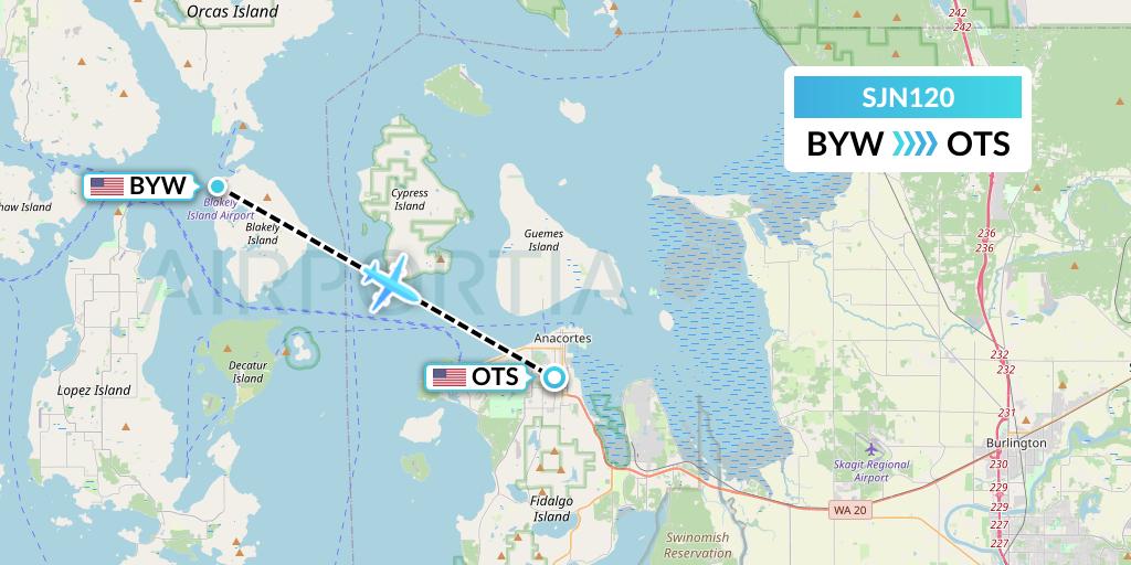 SJN120 San Juan Airlines Flight Map: Blakely Island to Anacortes