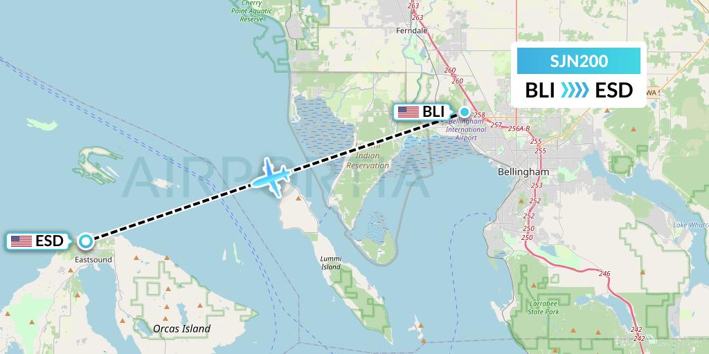 SJN200 San Juan Airlines Flight Map: Bellingham to Eastsound
