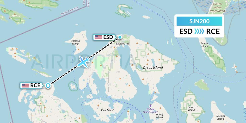 SJN200 San Juan Airlines Flight Map: Eastsound to Roche Harbor