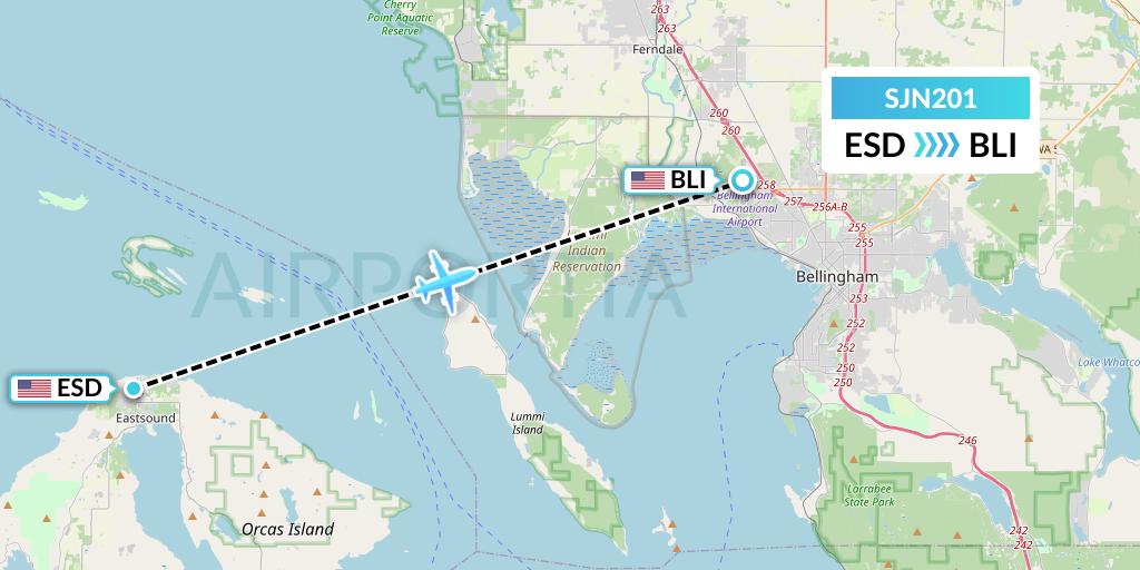 SJN201 San Juan Airlines Flight Map: Eastsound to Bellingham