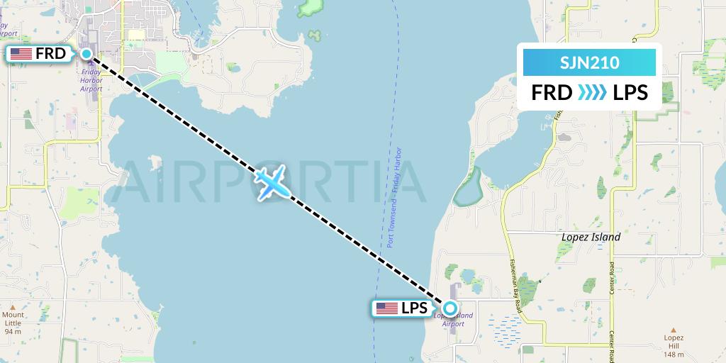 SJN210 San Juan Airlines Flight Map: Friday Harbor to Lopez