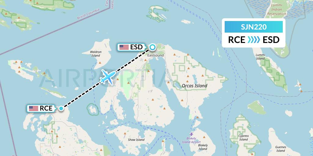 SJN220 San Juan Airlines Flight Map: Roche Harbor to Eastsound