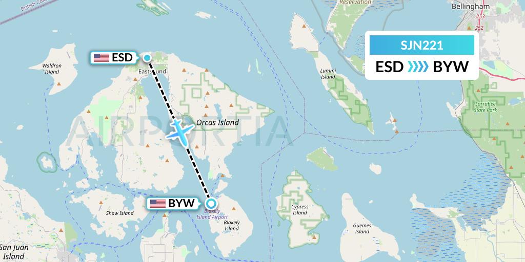 SJN221 San Juan Airlines Flight Map: Eastsound to Blakely Island