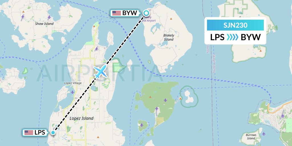 SJN230 San Juan Airlines Flight Map: Lopez to Blakely Island