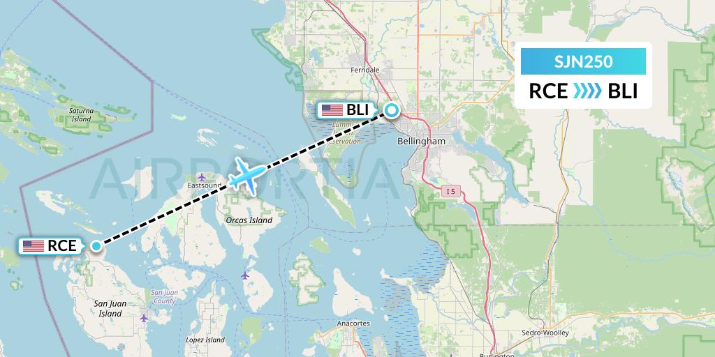 SJN250 San Juan Airlines Flight Map: Roche Harbor to Bellingham