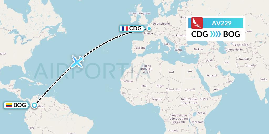 AV229 Avianca Flight Map: Paris to Bogota