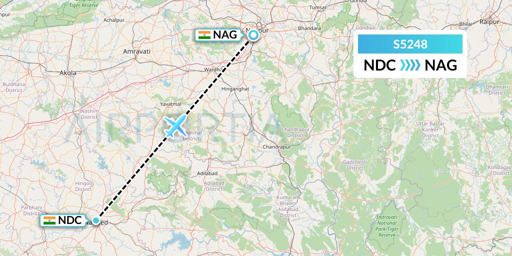 S5248 Star Air Flight Map: Nanded to Nagpur