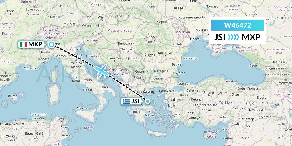 W46472 Wizz Air Malta Flight Map: Skiathos to Milan