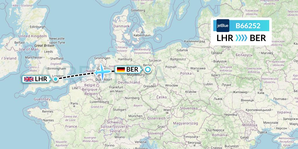 B66252 JetBlue Airways Flight Map: London to Berlin