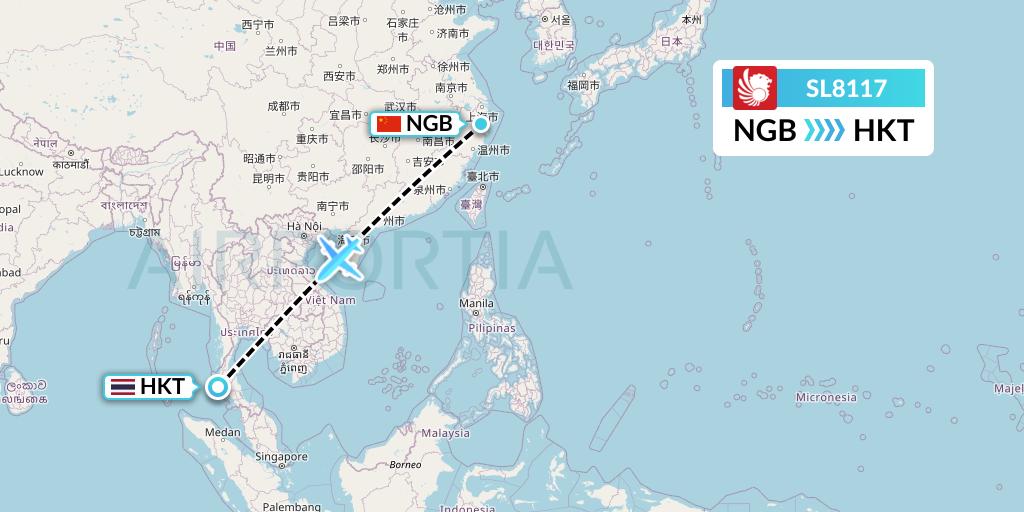 SL8117 Thai Lion Air Flight Map: Ningbo to Phuket