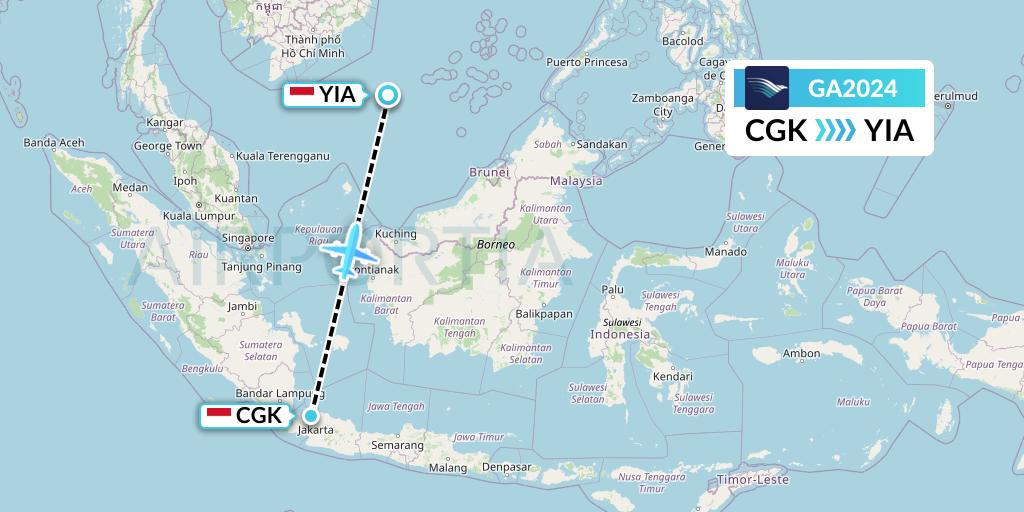GA2024 Garuda Indonesia Flight Map: Jakarta to Yogyakarta