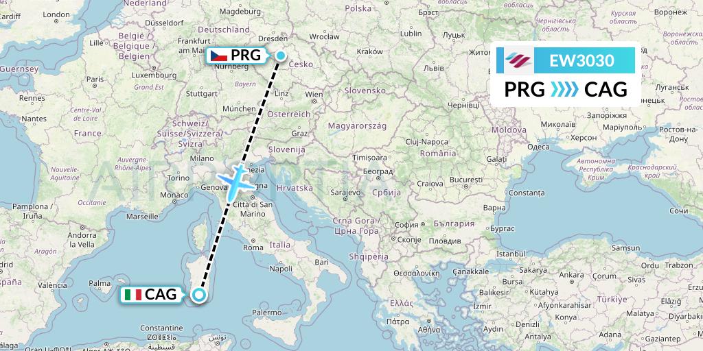 EW3030 Eurowings Flight Map: Prague to Cagliari