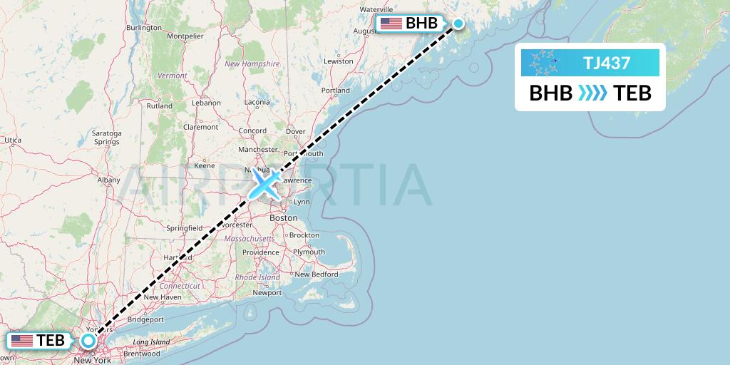 TJ437 Tradewind Aviation Flight Map: Bar Harbor to Teterboro