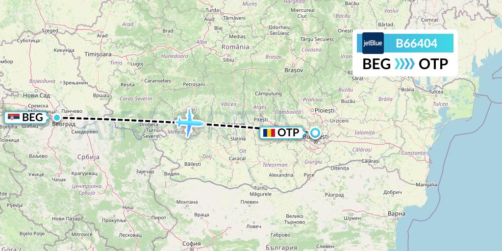B66404 JetBlue Airways Flight Map: Belgrade to Bucharest
