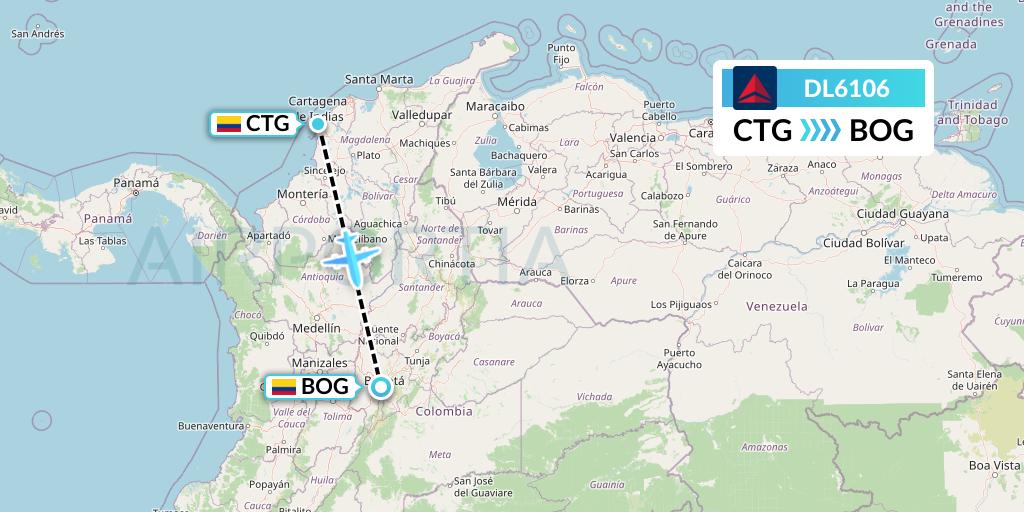 DL6106 Delta Air Lines Flight Map: Cartagena to Bogota