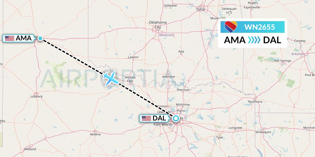 WN2655 Southwest Airlines Flight Map: Amarillo to Dallas