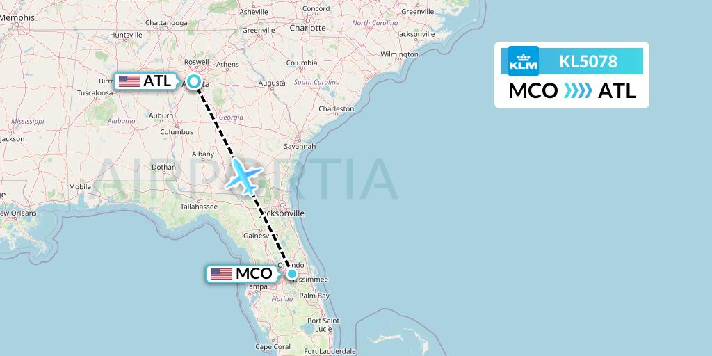 KL5078 KLM Flight Map: Orlando to Atlanta