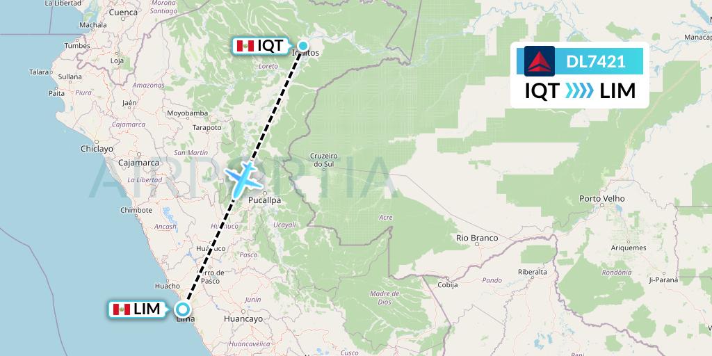 DL7421 Delta Air Lines Flight Map: Iquitos to Lima