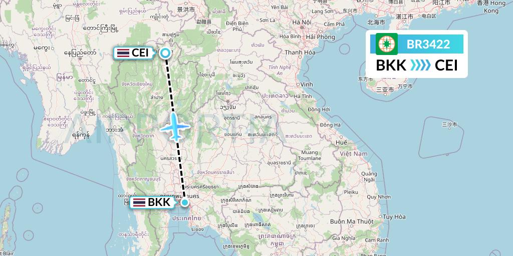 BR3422 EVA Air Flight Map: Bangkok to Chiang Rai