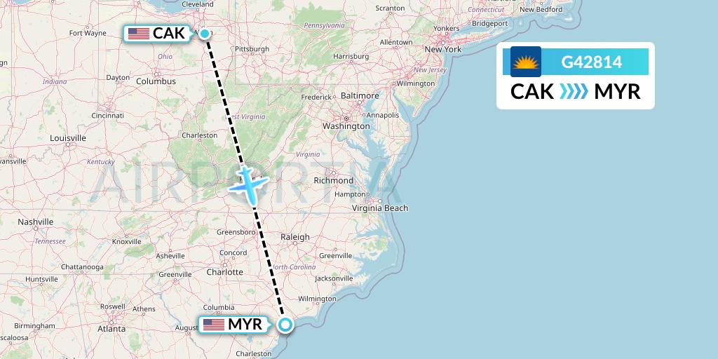 G42814 Allegiant Air Flight Map: Akron to Myrtle Beach