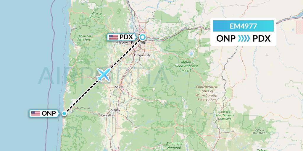 EM4977 Empire Airlines Flight Map: Newport to Portland