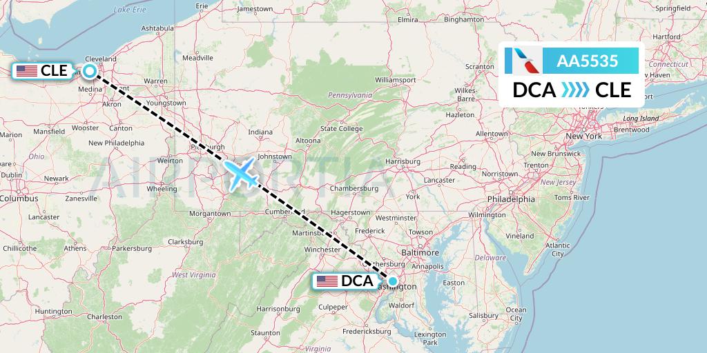 AA5535 American Airlines Flight Map: Washington to Cleveland