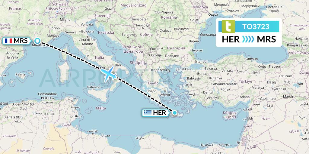 TO3723 Transavia France Flight Map: Heraklion to Marseille