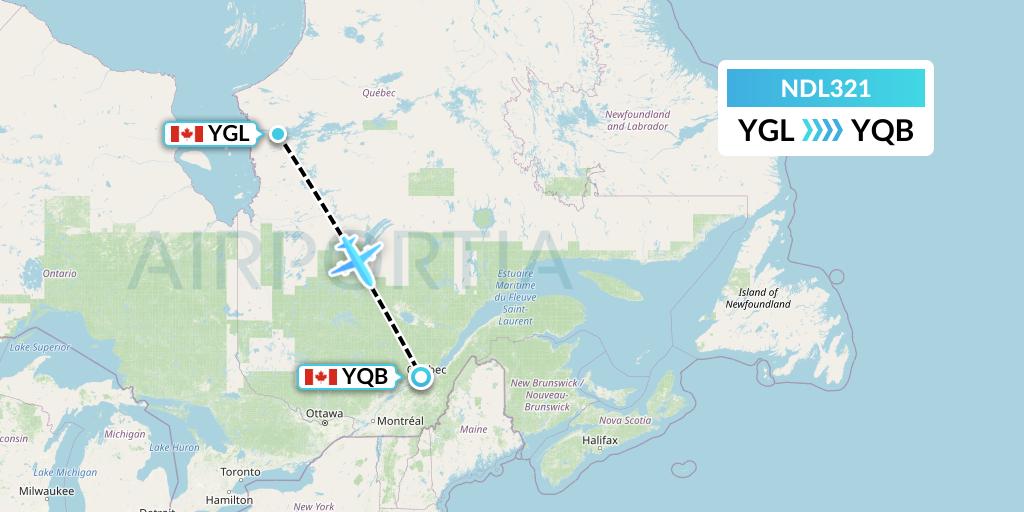 NDL321 Chrono Aviation Flight Map: La Grande Riviere to Quebec