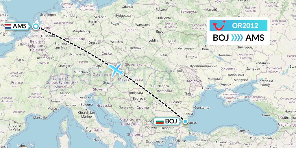 OR2012 TUI fly Netherlands Flight Map: Burgas to Amsterdam