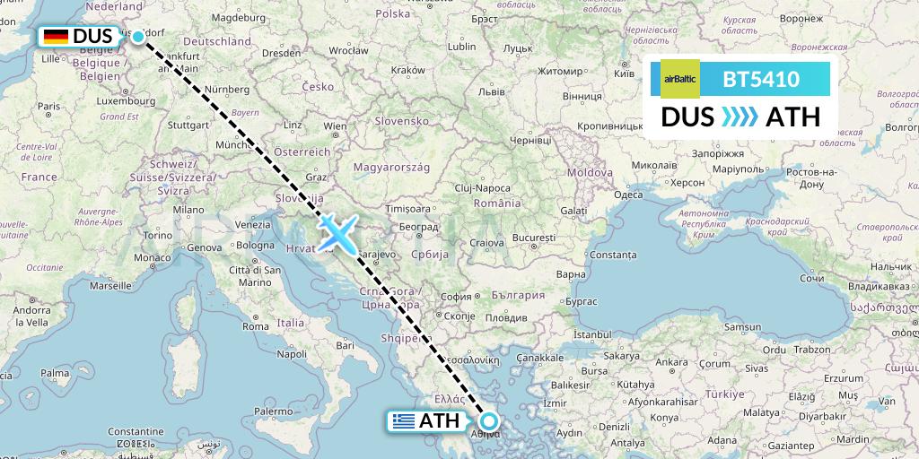 BT5410 Air Baltic Flight Map: Dusseldorf to Athens