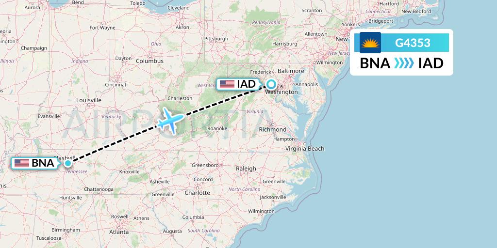 G4353 Allegiant Air Flight Map: Nashville to Washington