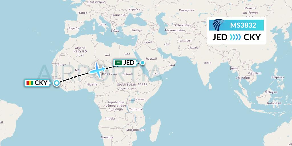 MS3832 EgyptAir Flight Map: Jeddah to Conakry