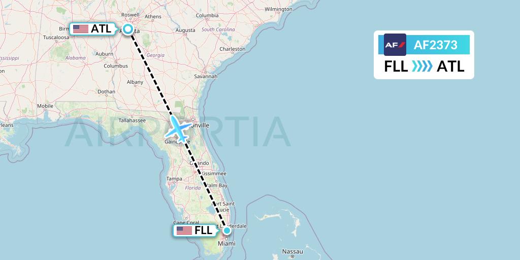 AF2373 Air France Flight Map: Fort Lauderdale to Atlanta