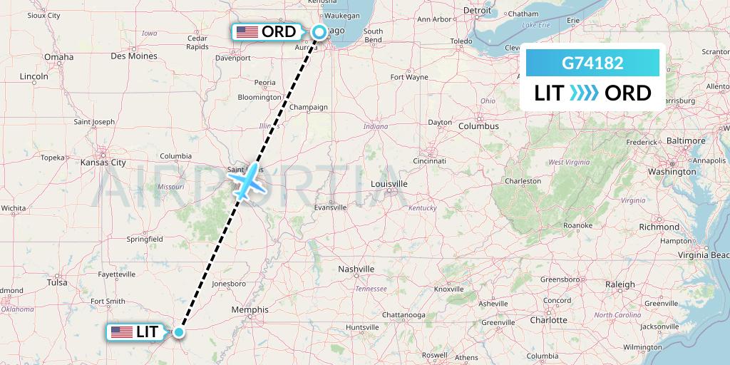G74182 GoJet Flight Map: Little Rock to Chicago