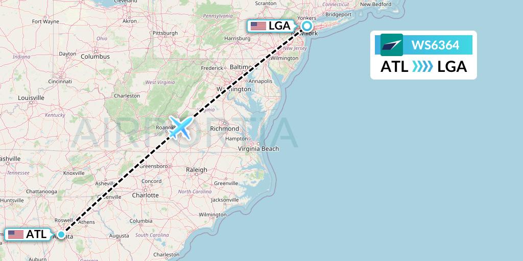 WS6364 WestJet Flight Map: Atlanta to New York